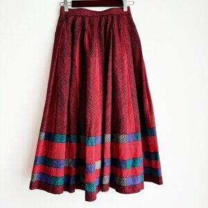 Vintage Pleated Geometric Print Wool Fully Lined Midi Skirt S